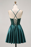 Dark Green A Line Appliqued Short Graduation Dress with Beading