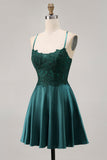 Dark Green A Line Appliqued Short Graduation Dress with Beading