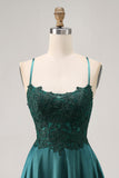 Dark Green A Line Appliqued Short Graduation Dress with Beading