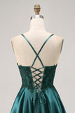 Dark Green A Line Appliqued Short Graduation Dress with Beading