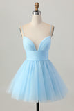 Sky Blue A Line Spaghetti Straps Short Graduation Dress