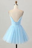 Sky Blue A Line Spaghetti Straps Short Graduation Dress