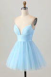 Sky Blue A Line Spaghetti Straps Short Graduation Dress