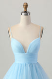 Sky Blue A Line Spaghetti Straps Short Graduation Dress