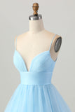 Sky Blue A Line Spaghetti Straps Short Graduation Dress