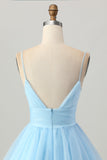Sky Blue A Line Spaghetti Straps Short Graduation Dress