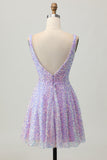 Sequins A Line Lilac V-Neck Short Graduation Dress