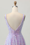 Sequins A Line Lilac V-Neck Short Graduation Dress