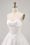 White A-Line Corset Spaghetti Straps Satin Graduation Dress with Appliques