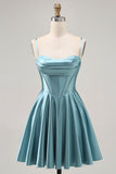Corset Satin Grey Green A-line Short Graduation Dress