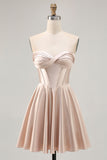 Strapless Corset Satin Champagne Short Graduation Dress