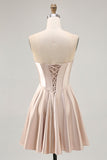 Strapless Corset Satin Champagne Short Graduation Dress