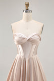 Strapless Corset Satin Champagne Short Graduation Dress