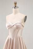 Strapless Corset Satin Champagne Short Graduation Dress