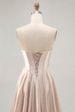 Strapless Corset Satin Champagne Short Graduation Dress