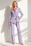 Lilac Peak Lapel Ruched Women Suits with Sash