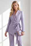 Lilac Peak Lapel Ruched Women Suits with Sash