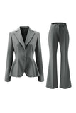 Grey Green Slim Fit 2-piece Women Suits with Button