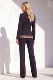 Black Leopard print Slim Fit 2-piece Women Suits
