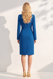 Ink Blue Notched Lapel Double Breasted Blazer Dress with Belt