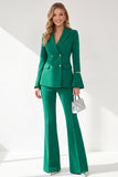 2-Piece Dark Green Double Breasted Peak Lapel Prom Suits with Flare Sleeves