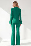 2-Piece Dark Green Double Breasted Peak Lapel Prom Suits with Flare Sleeves