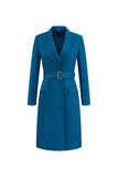 Dark Blue Single Breasted Peak Lapel Blazer Dress with Belt