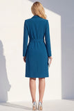 Dark Blue Single Breasted Peak Lapel Blazer Dress with Belt