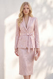 Pink Sequin 2 Pieces Notched lapel Midi Prom Suits