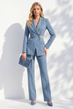 Grey Blue Notched Lapel 2 Pieces Cut Out Prom Suits