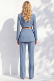 Grey Blue Notched Lapel 2 Pieces Cut Out Prom Suits