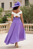 Purple Chiffon A Line High-Low Off the Shoulder Wedding Guest Dress