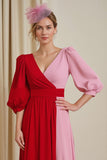 Red V Neck Chiffon A Line Wedding Guest Dress
