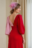 Red V Neck Chiffon A Line Wedding Guest Dress