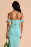 Mint Green Off the Shoulder Sheath Long Bridesmaid Dress