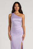 Lilac One Shoulder Satin Mermaid Long Bridesmaid Dress