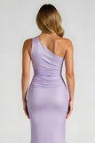 Lilac One Shoulder Satin Mermaid Long Bridesmaid Dress