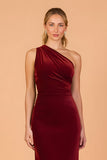 Burgundy Mermaid One Shoulder Maxi Bridesmaid Dress