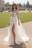 Ivory A Line Long Sleeve Wedding Dress With Slit