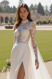 Ivory A Line Long Sleeve Wedding Dress With Slit