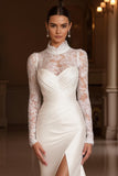Ivory Mermaid High Neck Long Sleeve Court Train Wedding Dress With Lace