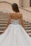 Ivory Tulle Corset A Line Appliqued Wedding Dress