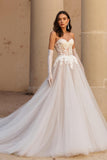 Sweetheart Lace Tulle A Line Corset Ivory Wedding Dress