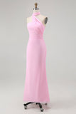 Sheath One Shoulder Blush Long Bridesmaid Dress with Streamer