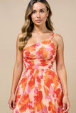 A Line Sunset Printed One Shoulder Summer Dress