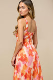 A Line V-Neck Printed Sunset Ruched Summer Dress