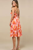 Sunset Printed A Line Midi Ruched Summer Dress