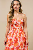 Sunset Printed A Line Midi Ruched Summer Dress