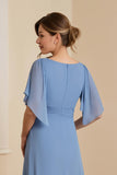 Dusty Blue A Line V Neck Chiffon Mother of the Bride Dress with Appliques