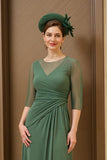 Dark Green A Line Ruched Chiffon Mother of the Bride Dress
